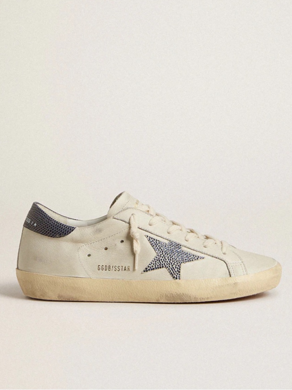 Golden Goose Super-Star Crystal Star Leather Sneakers Ivory Blue Size 37